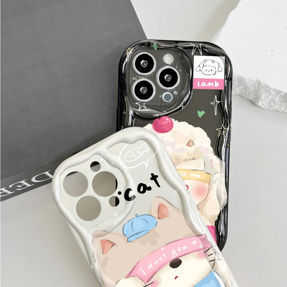 Cute Cartoon Pattern Cream Texture Casing Wavy Edge Soft Silicone Cover Phone Case for Vivo