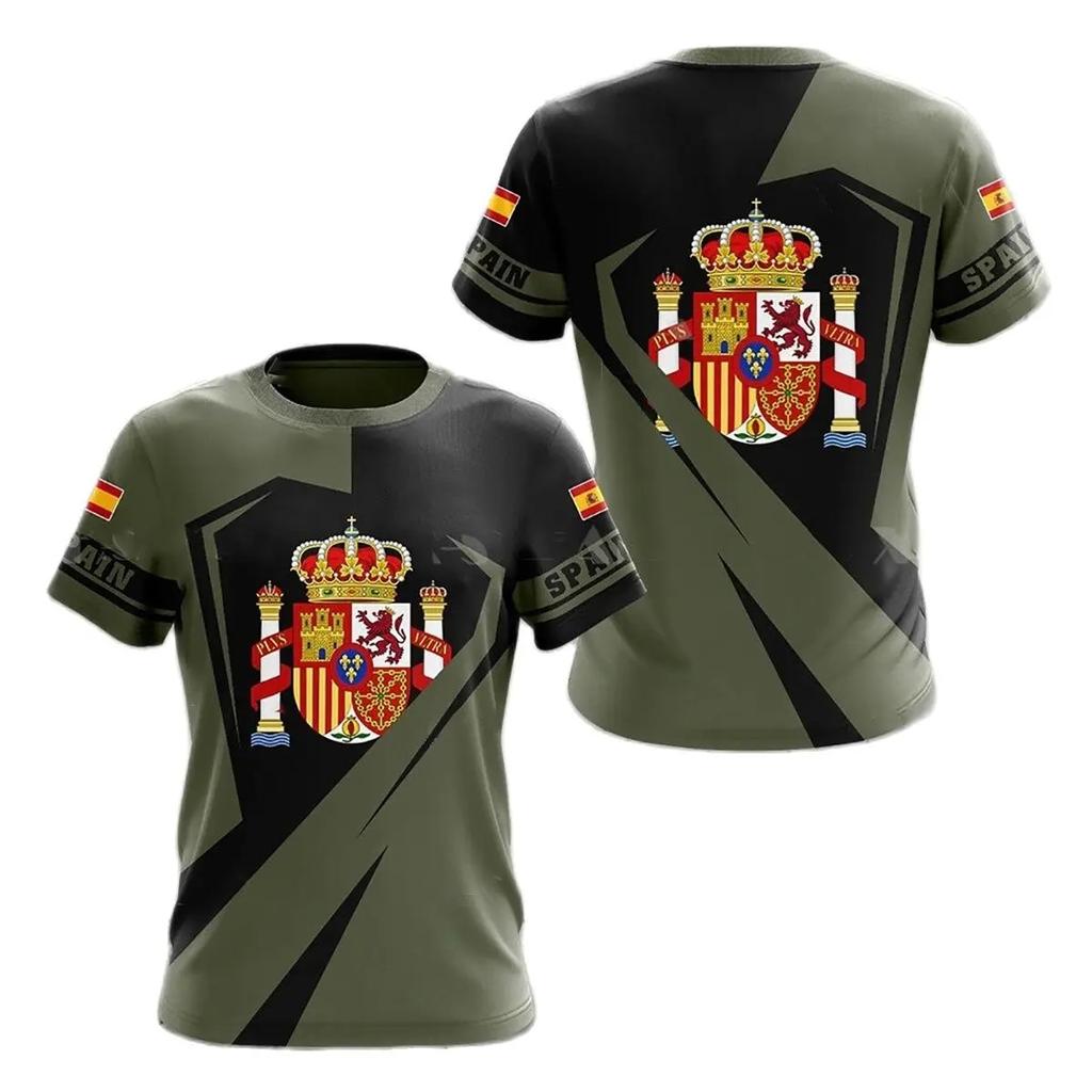 SPAIN National Emblem Printed 3D Men's T-Shirt O-Neck Short Sleeve Fashion Cool Clothing Large Size Loose Shirt For Men