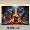 2D Flat Rock-style Flame Guitar Pattern Banner, with Photography Background and Home Decorationzyc