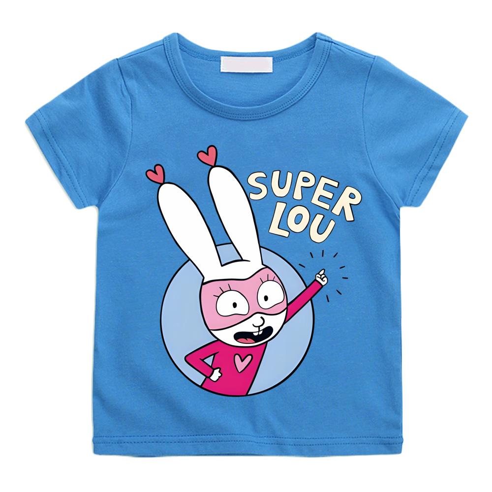 

2026new Super Lou Kids T-shirt style Simon Super Rabbit High Quality 100% Cotton Tee-shirt Round Neck Boys/girls Kawaii T Shirt 140 темно-синього кольору