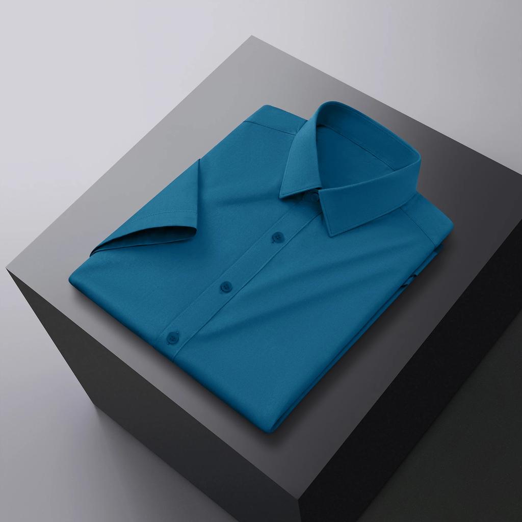 New Men's Business Casual Solid Color Short Sleeved Shirt for Summer Fashion No Ironing Comfortable and Versatile Top