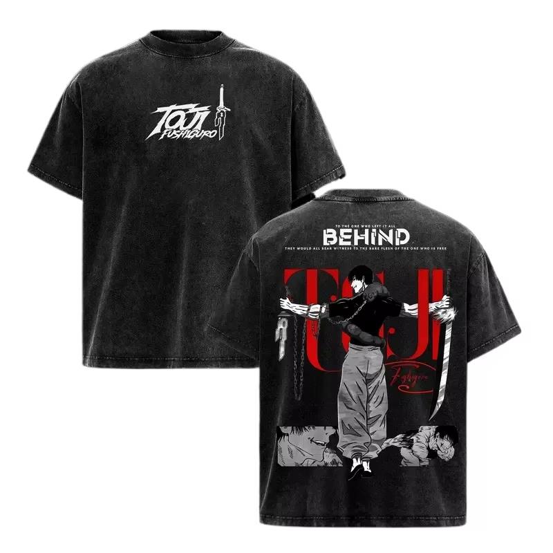 Anime Jujutsu Kaisen Fushiguro Toji Printed T-shirt Men's and Women's Washed T-shirt High Quality Vintage Cotton T-shirt Tops