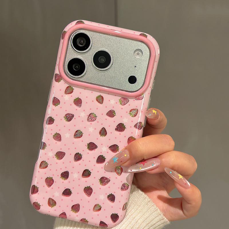 Ins Sweet Cute Bling Pink Strawberry Shockproof Phone Case For For Iphone 13 14 1 16 17 Pro Max Hard IMD TPU Back Cover