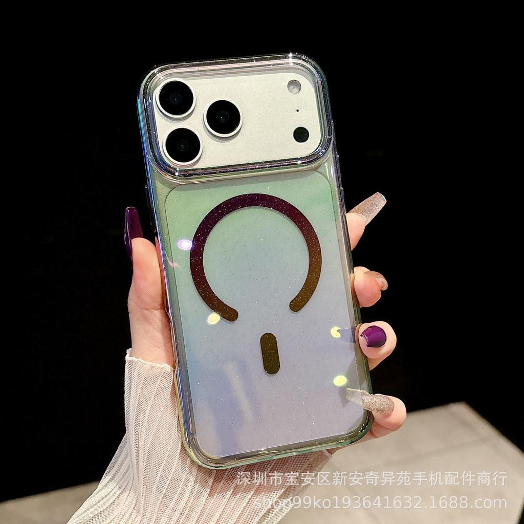 Glitter mobile phone case is suitable for iPhone17Promax European and American transparent magnetic attraction Apple 17 new models