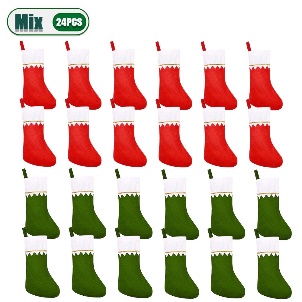 12/24PCS Christmas Stocking Hanging Bag Gift Bag Christmas Tree Hanging Decor Holiday Ornament Party Supplies for Home Decor