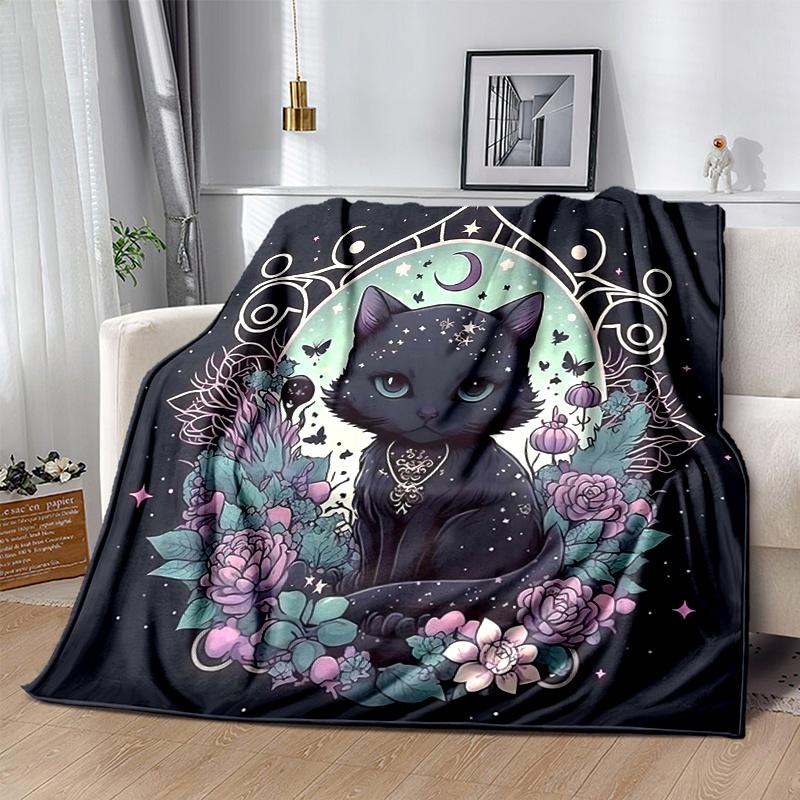 1pc Witchy Cat Blanket, Soft for Room Decor, Perfect Gift and Fans, Living Room, Travel, Camping, Car Blankets