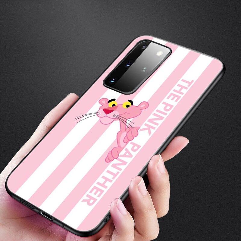 Cute Funny Pink Panther Phone Case For Samsung Galaxy S20 S21 FE S10 Lite Note 20 10 Lite S8 S9 S10E S10 Plus Ultra Black Cover