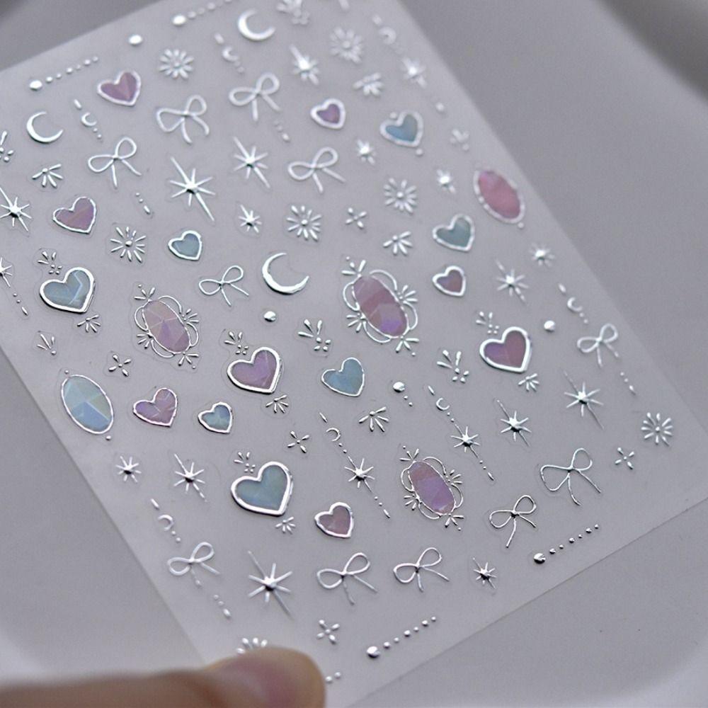 Steric Bowknot Nail Decals Dazzling Colorful Nail Decorations Sweet Heart Nail Stickers  DIY
