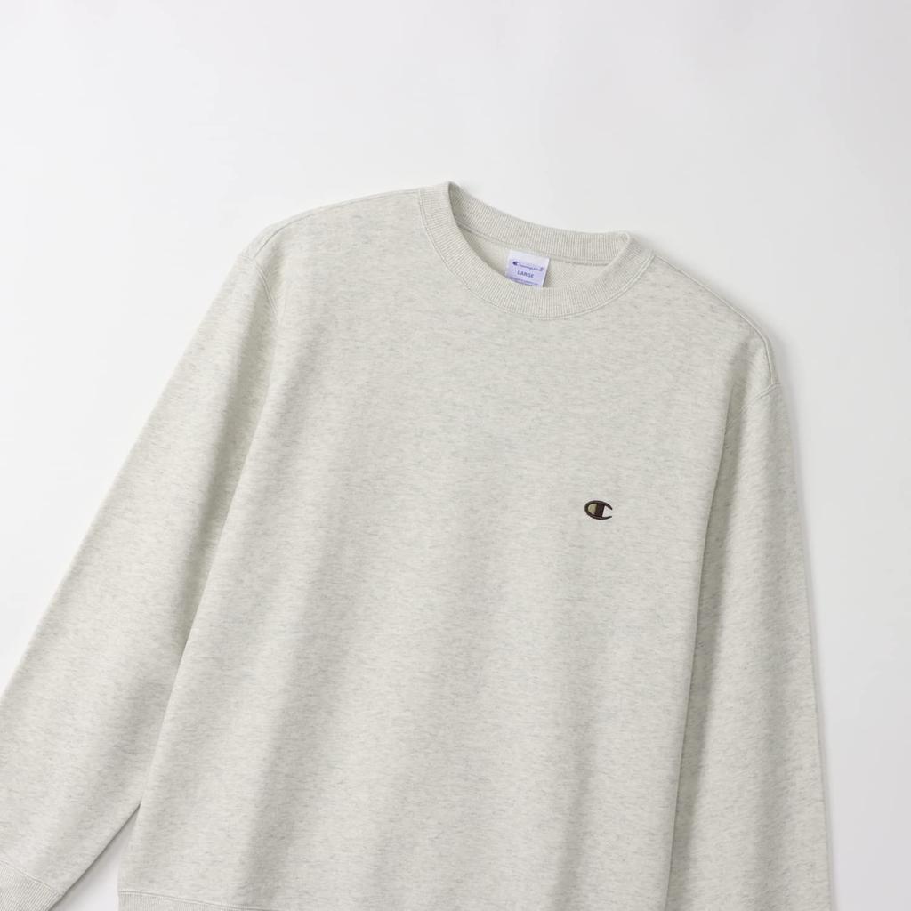 Champion Basic Crew Neck Long Fleece with Embroidered Size Oatmeal X Brown Men's Sweatshirt, Sleeve, Logo, XL, (C3-W001Z)