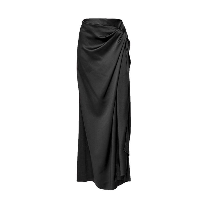 

Women s High-End Solid Color High Slit Midi Skirt Pool Party Dress M чорний