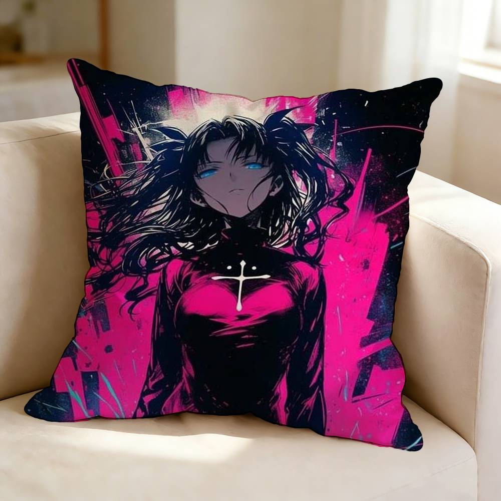 FFate Stay Night Anime RRin Tohsaka  Square DoubleSided printed Pillow Case Bedroom Bedside Pillow Sofa Cushion Cover