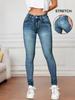 European & American Cross-Border Mid-Waist Washed Stretch Butt-Lifting Women's Skinny Jeans