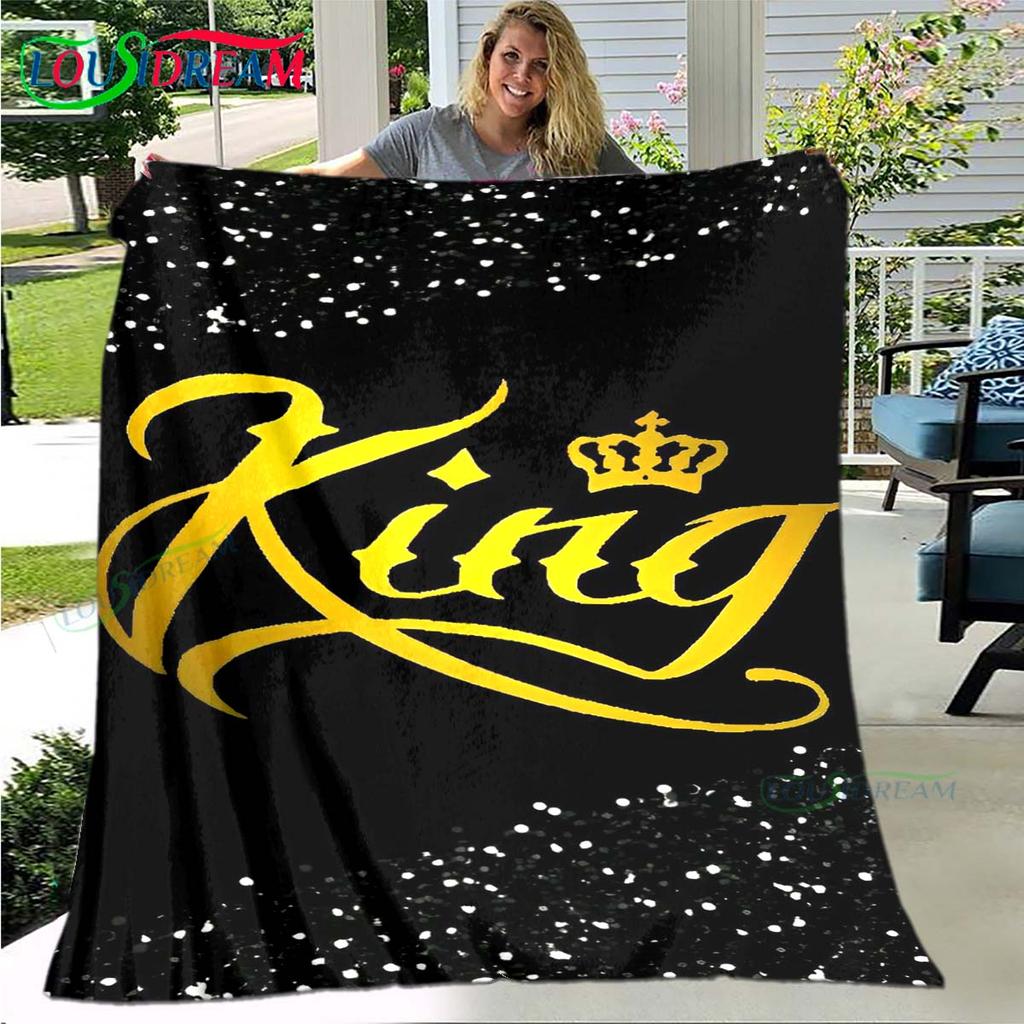 Heet Patroon KONING en KONINGIN Patroon Deken Flanellen Dunne Deken Draagbare Huis Reizen Kantoor Lunchpauze Deken Verjaardagscadeau