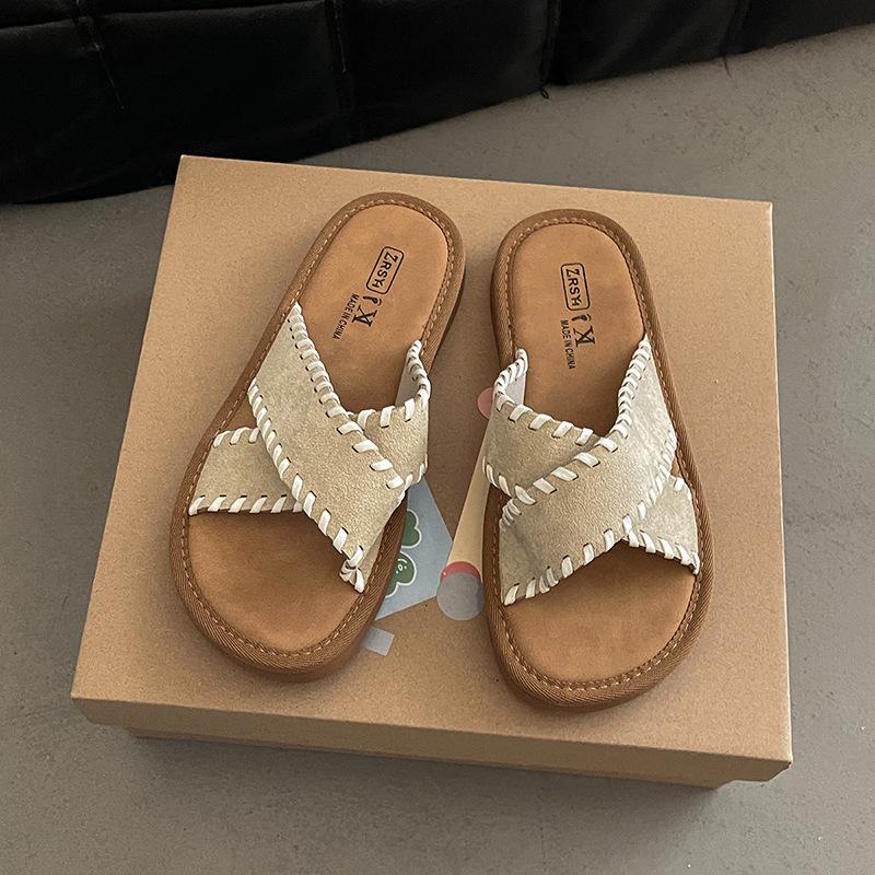 2025 Spring and Summer New Sparkling H-shaped Tow Popular Fashionable Thick-bottomed Sandals Versatile Flat-bottomed Heightening Open-toed Slippers