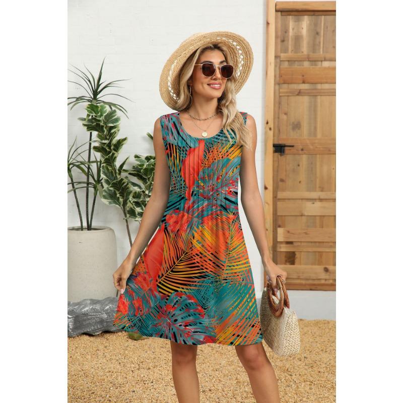 Spring/Summer Printed Tank Top Loose Pocket Dress for Women