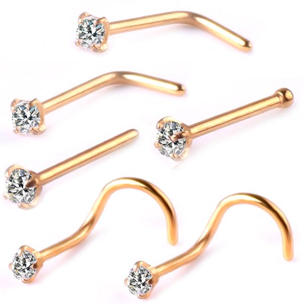 316L Stainless Steel Zircon Nose Studs Set, 6-Piece, High-Quality Multifunctional Jewelry