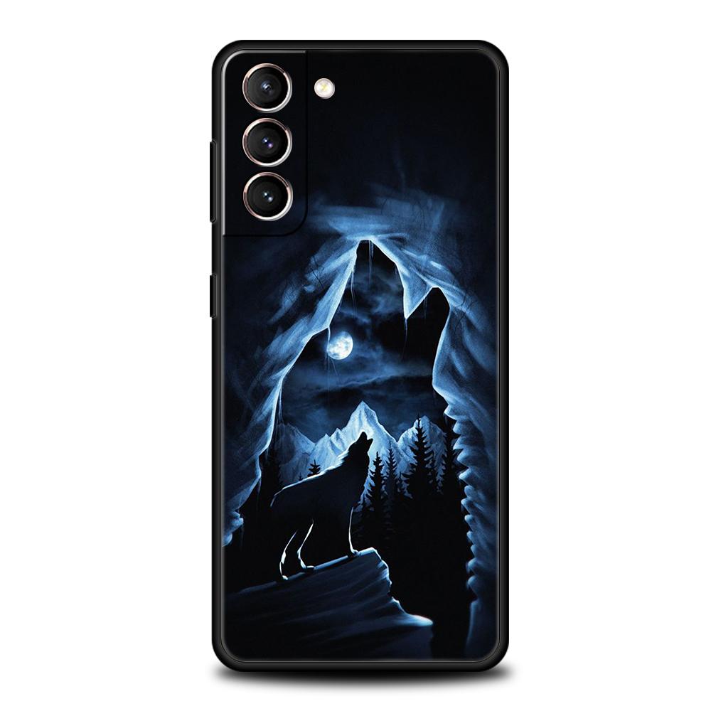 Moon Roaring Wolf Case for Samsung Galaxy S24 S23 S22 S20 S21 FE Ultra S24 S23 S10 S10E S9 S8 Plus 5G Silicone Phone Cover Capas