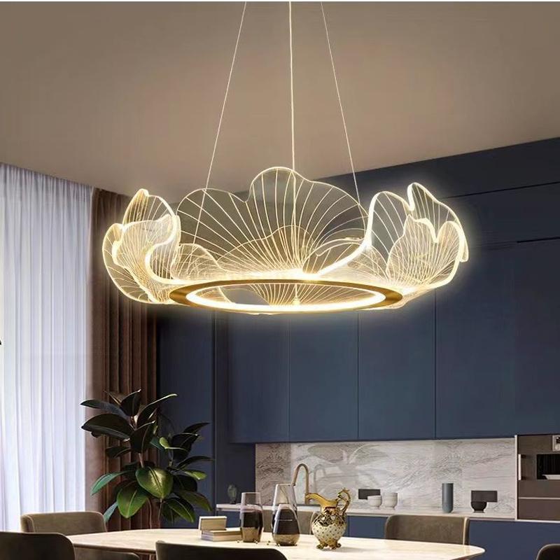 Wohnzimmer-Kronleuchter, moderne Acryl-Ginkgo-Pendelleuchte, LED-Kronleuchter für Esszimmer, Beleuchtungskörper