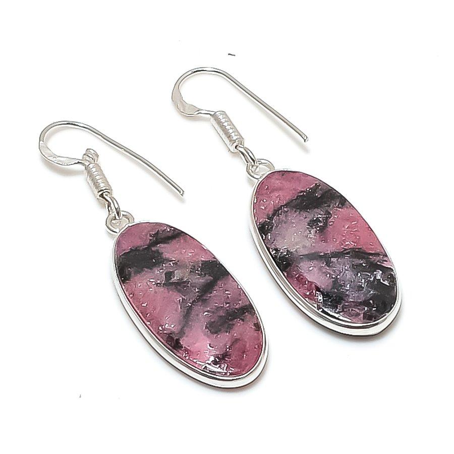 Natural Rhodonite Gemstone 925 Sterling Silver Jewelry Earring 1.65  AE-12298