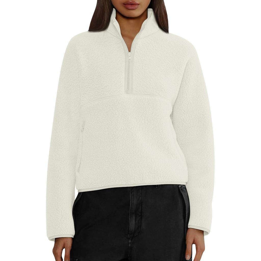 Pullover mit halbem Reißverschluss für Damen, einfarbig, langärmelig, kurzes Sweatshirt