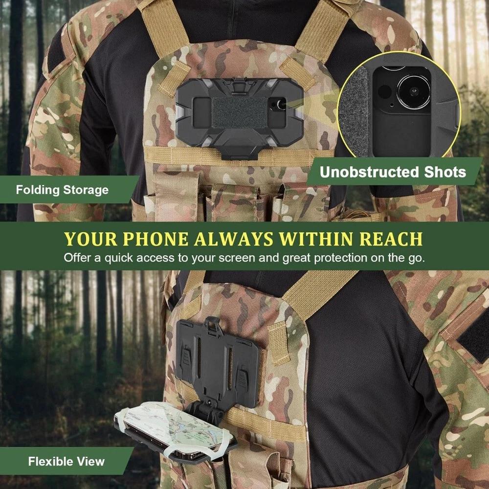 Tactical Molle Mobile Phone Carrier Quick Access Folding Holder for 4.7"-6.7" Phones Hunting Vest Chest Bracket Airsoft Otdoor