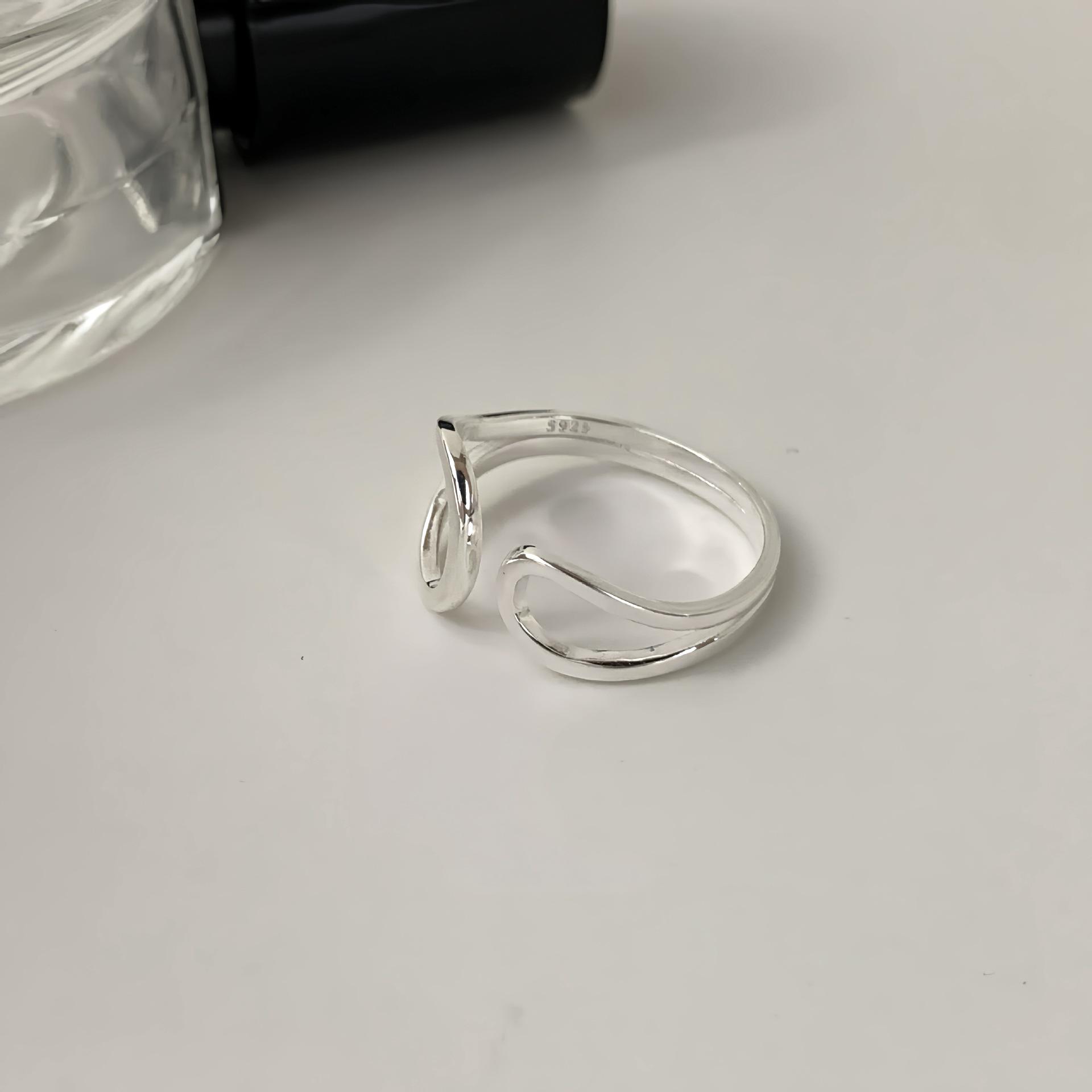 SuChuang S925 Sterling Silver Asymmetrical Geometric Lines Ring for Women - Cool, Trendy High-End Style Adjustable