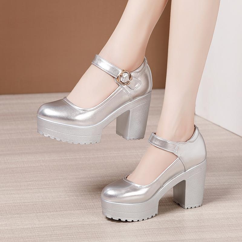 Women's High Heel Shoes Genuine Leather Pumps Platform Mary Jane Shoes Women Office Work Shoe Women's Wedding Shoes 32-43