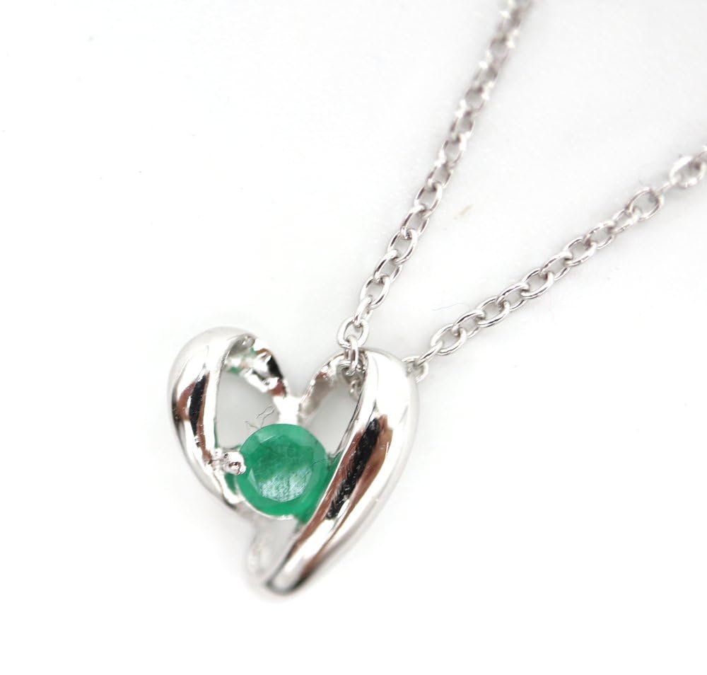 Herz-Halskette aus 925er Sterlingsilber mit Geburtsstein, hergestellt in Japan [Petit-Germe] (05.5 Smaragd)