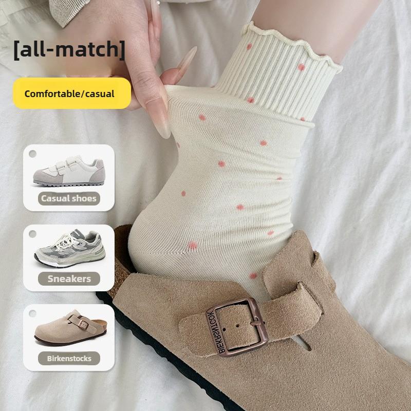 Female Spring and Summer Point Wooden Ear Edge Comfortable Month Son Tube Pile Socks