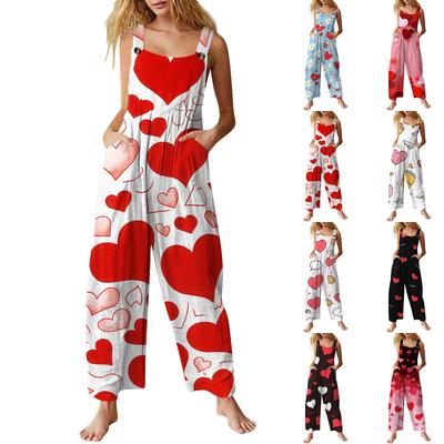 Women's Casual Sleeveless Valentine's Day Printed Jumpsuit