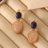 Elegant French Retro Geometric Natural Stone Earrings with 925 Silver Needle