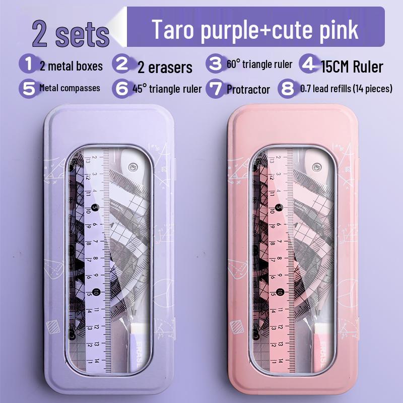 Student Geometry Ruler Set for Elementary to Junior High - Includes Compass, Triangle, and Sixth Grade Supplies