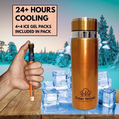 Outer Woods Insulin Cooling Bottle Medium (800ml) | 24+ Hours Cooling Insulin Travel Cooler | Includes 4+4 Ice Gel Packs | Fits Insulin Pens Up To 7