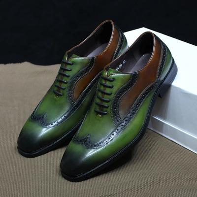 Modne męskie buty brogsy wizytowe Prawdziwa skóra bydlęca Sznurowane Oksfordy Ręcznie robione Wingtip Modne Mieszane kolory Buty wizytowe na imprezę biurową