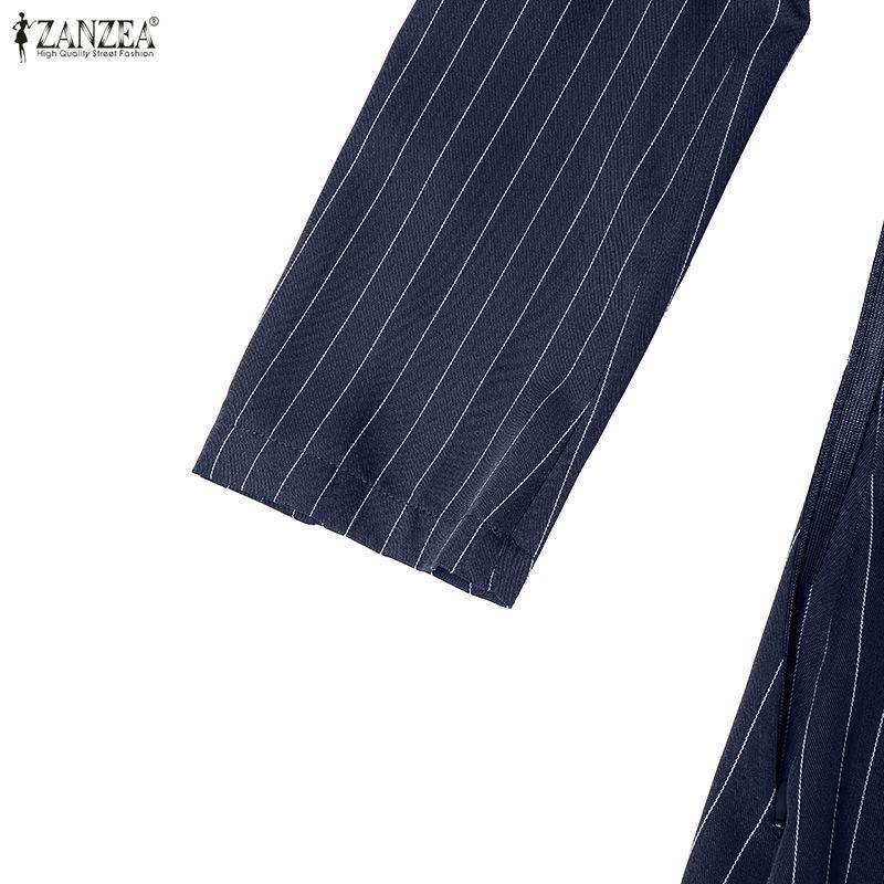 ZANZEA Women Elegant Casual V-neck Long Sleeve Stripe Dress