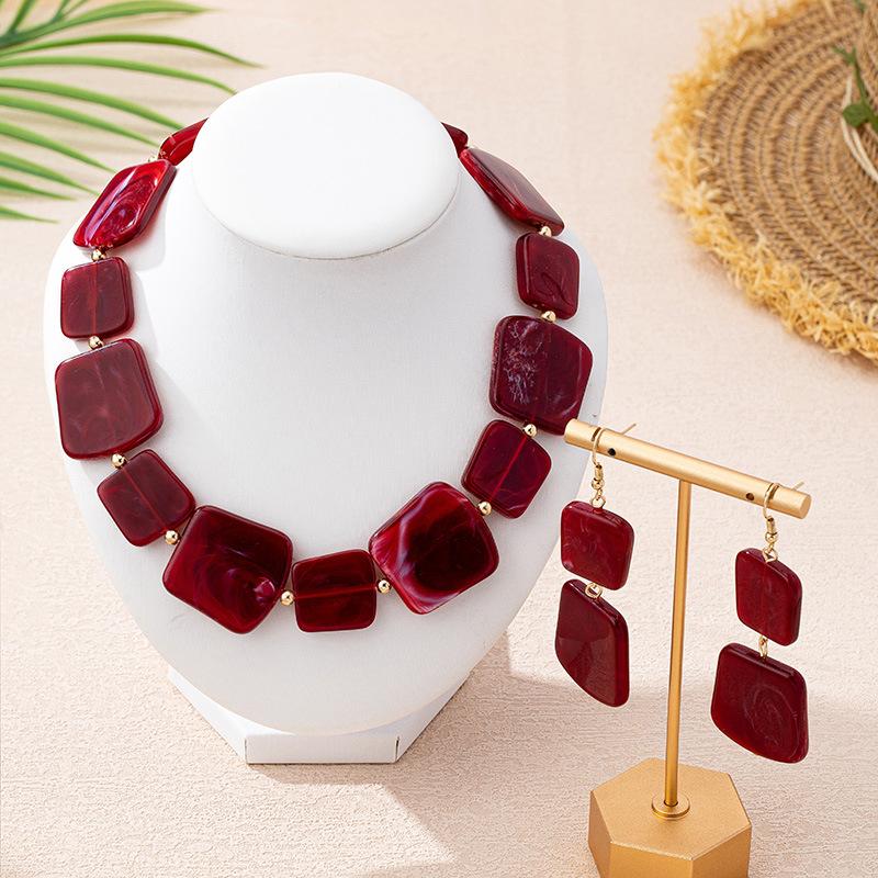 Vintage Acrylic Necklace Exaggerated Dangle Earrings for Women Accessory