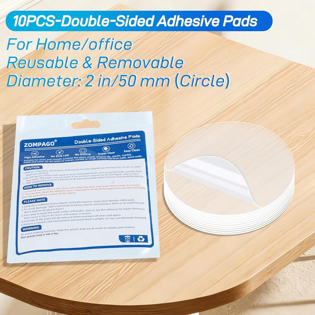 10PCS Heavy Duty Double Sided Adhesive Mounting Circle Tape- Waterproof,Strong Adhesion,Clear, High Strength,No Residue Removability for Hanging,Wall
