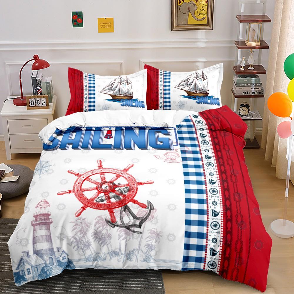 Conjuntos de cama Anchor New Nautical Ocean Ocean Spirit Capa de edredom King Queen Single Size Roupa de cama com fronha Adolescentes Meninos Presente