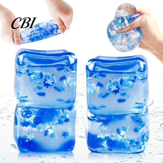 Ice Cube Fidget Toy Stress Balls with Snowflakes Inside, Sensory Squeeze Fidget, Slow Rise Soft for Kids and Adults Anxiety Relief, Birthday