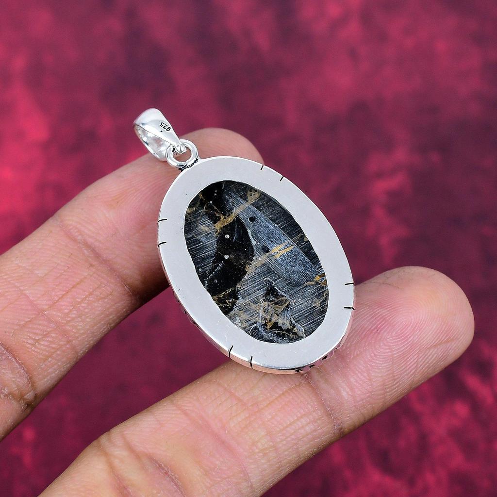 Schwarz-Kupfer-Türkis Anhänger Edelstein Schmuck, 925 Sterlingsilber Massiv Anhänger, Geschenk für Frauen Handgefertigter Anhänger