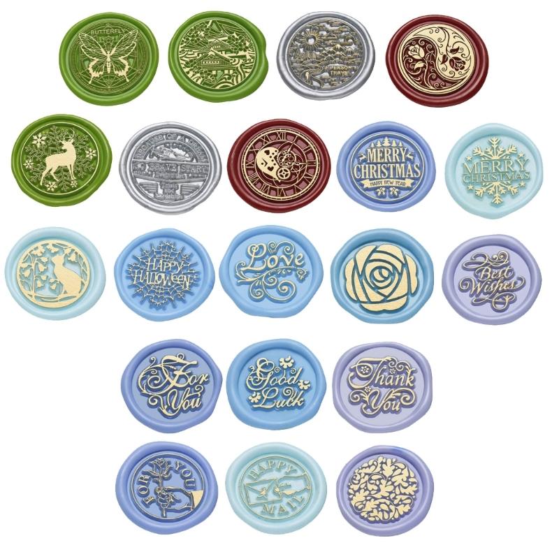 5Pcs Butterfly Rose Embossed Seal Stamp Replaceable Seal Stamp Head for Letter Envelope Christmas Card Party Invitations