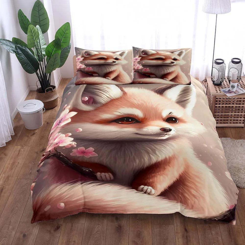 Retro Foxes Duvet Cover Set EU Single Double King US Twin Full Queen Size Bed Linen Set