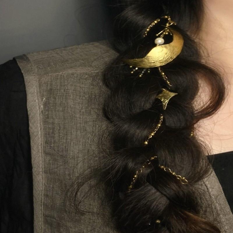 

Vintage Gold Color Hair Chain For Women Trend Metal Tassel Barrettes Braided Headband Ponytail Hair Accessories Wedding Headwear A1