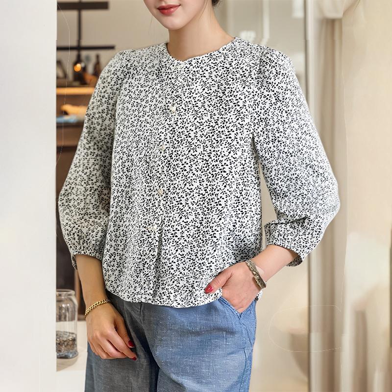 

ZANZEA Women Casual Round Neck Loose 3/4 Sleeve Floral Blouse S білий