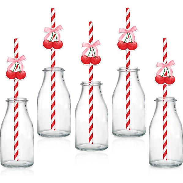 30Pcs She s the Cherry on Top Paper Straws Cherry Staws Fruit Theme Birthday Paper Striped Straws Cherry Theme Party Decor for Women Girl Birthday
