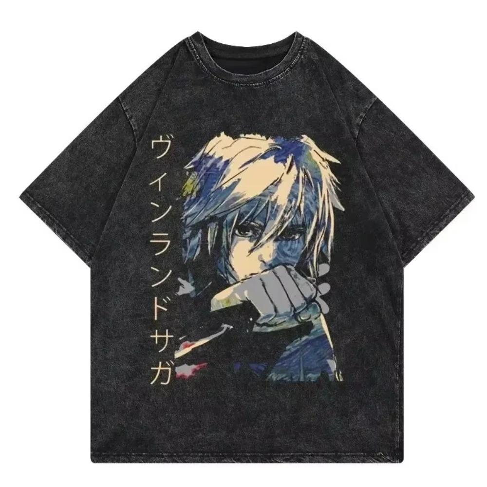 Vinland Saga Thorfinn Hadí meč Anime Grafika Kyselý wash Unisex Těžká bavlna Oversized Streetwear Tričko