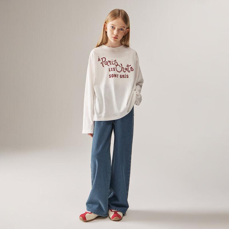 ELLE KIDS Girls Autumn Puff Embroidered Straight-Leg Jeans 130