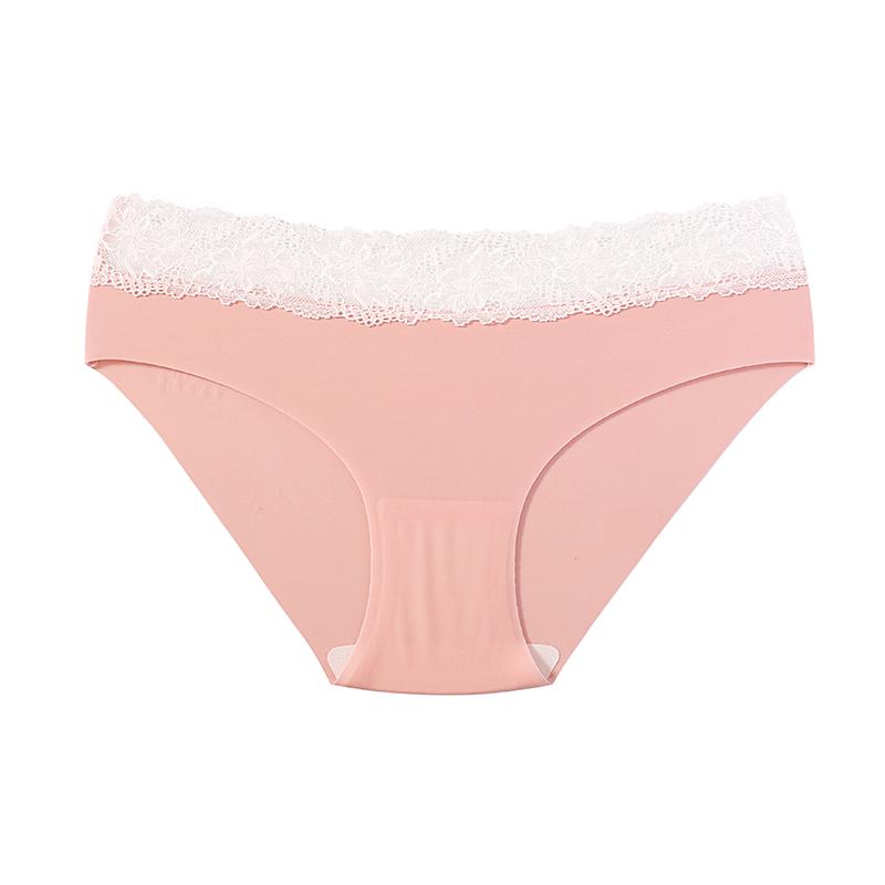 Sexy Seamless Women's Briefs Lace Trim Spliced Ice Silk Panties One-piece Low-rise Close-fitting Triangle Underwear