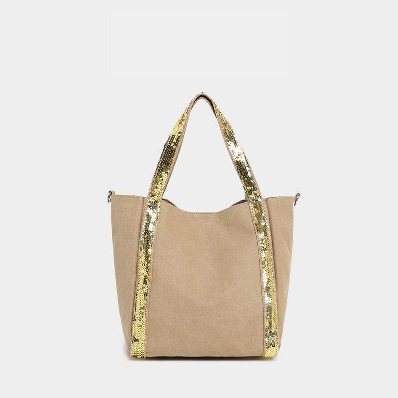 Fashi Brand Sequined Small Square Bag Simple Retro Fashi Handbag Commute Travel Unisex Zipper Shoulder Messenger Canvas Bag