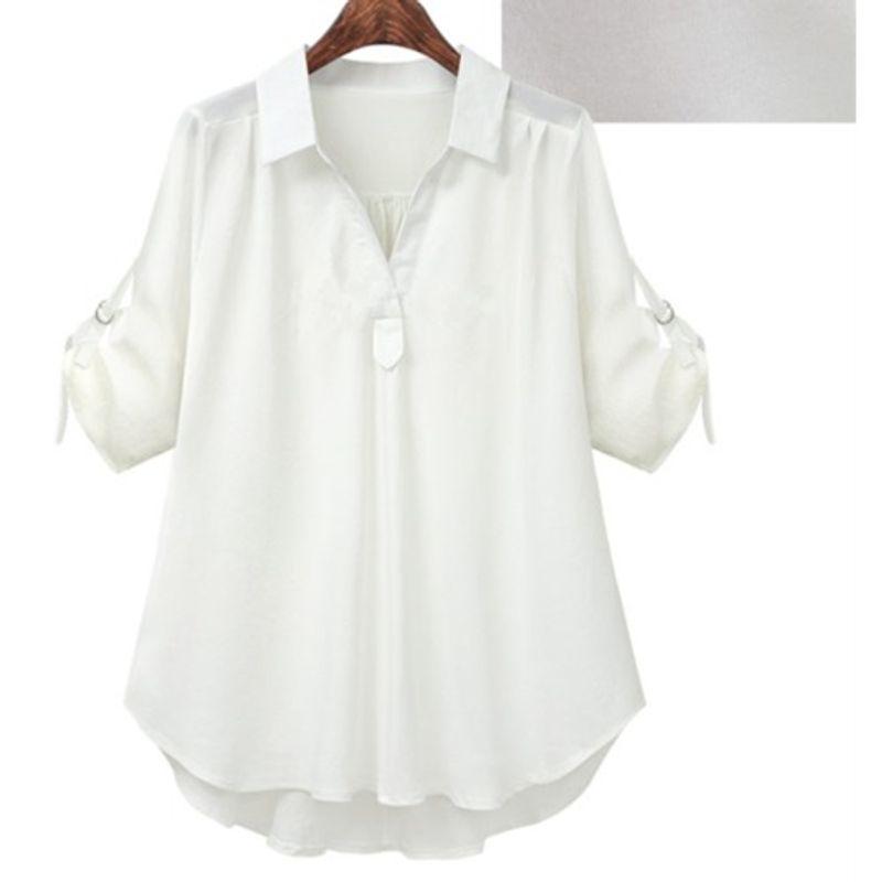 

Style Export Plus Size Women s Clothing Half Length Reverse Folding Sleeve Loose Slim Looking Mid Length Long Length Versatile Shirt Top Fashion White 3XL(Plus size 3XL)